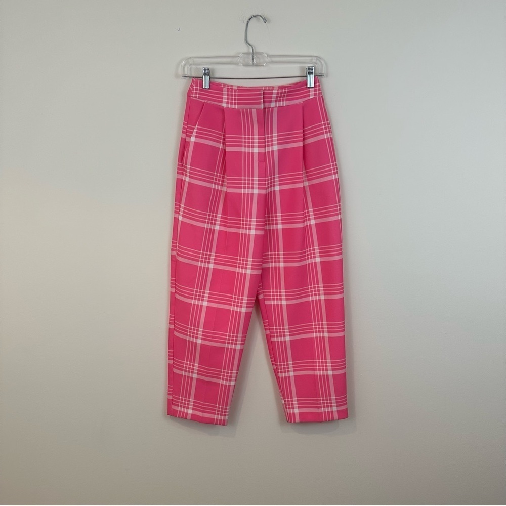 Topshop | Hot Pink Checkered Plaid Pleated Pants Size 2 Women's